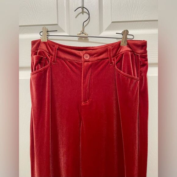 Tru Luxe Womens Wide Leg Velvet 5 Pocket Pants Trousers Size M Red NWT - Picture 5 of 15